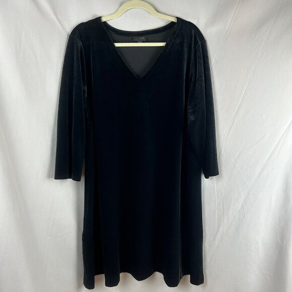 J Jill Wearever‎ Velvet Shift Dress Women Plus 2X Black 3/4 Sleeve Flounce Hem - Picture 4 of 8